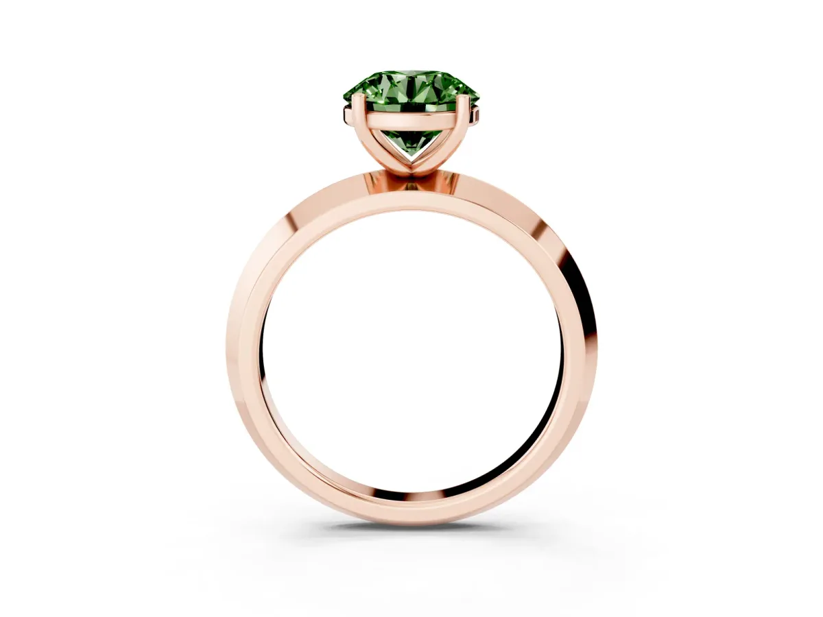 Fancy Green Round Cut Cut Solitaire Engagement Ring with Flat Band and Four-Prong Setting Rose gold