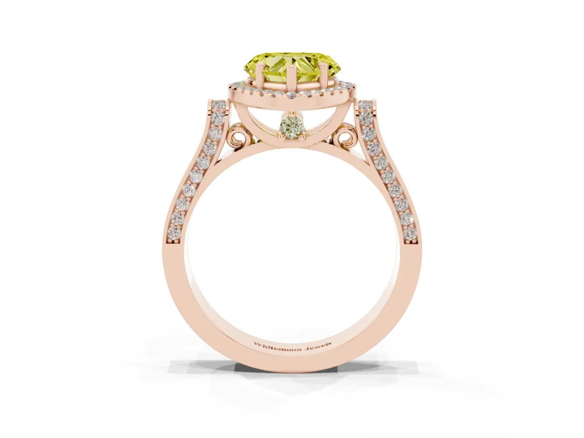 Fancy Yellow Heart Cut Halo Pave Split Shank Prong Setting Ring Rose gold