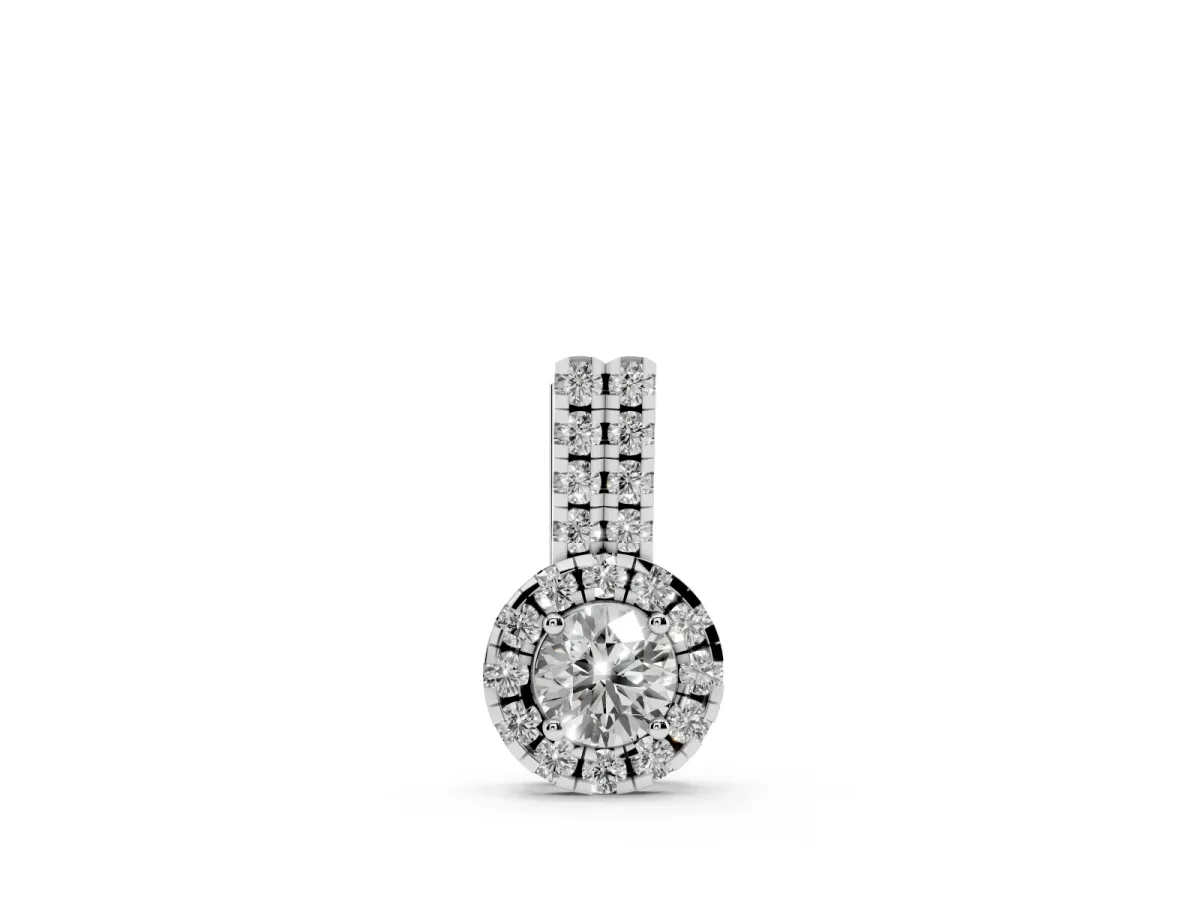 Round Halo Diamond Pendant with Double Prong Setting Silver