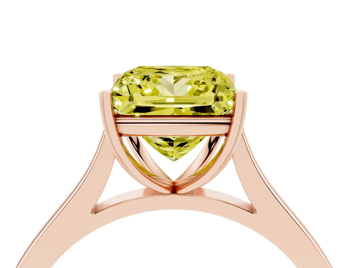 Fancy Yellow Princess Cut Solitaire Heart Prong Engagement Ring with Tapered Band Rose gold
