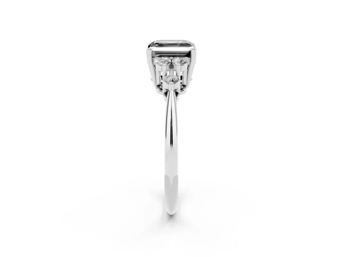 Fancy Black Asscher Cut Cut Diamond Cluster Ring with Solitaire Band and Four-Prong Setting Silver