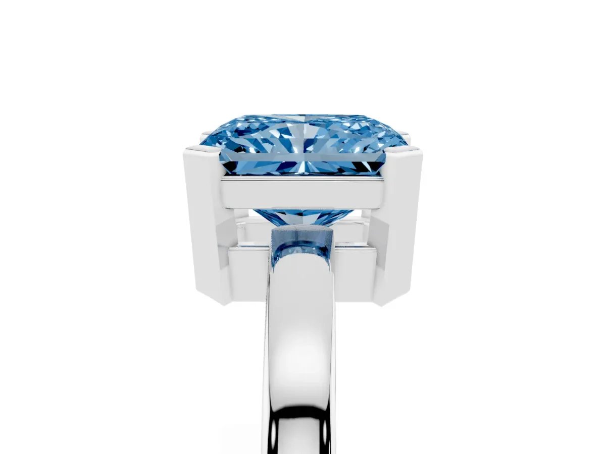 Fancy Blue Radiant Cut Cut Solitaire Ring with Four-Prong Setting and Classic Band Silver