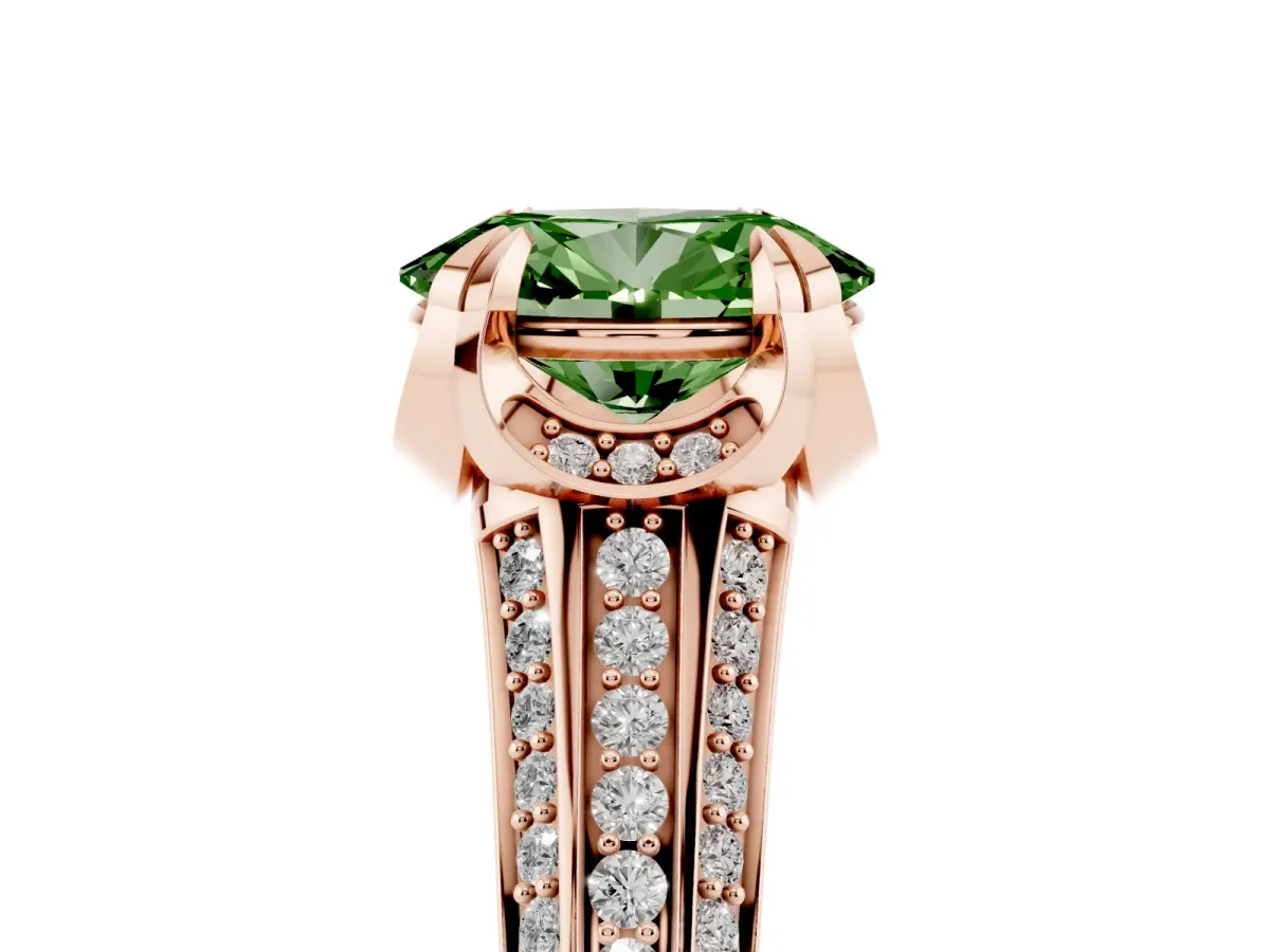 Fancy Green Oval Cut Solitaire Pave Split Shank Ring with Four-Prong Setting Rose gold