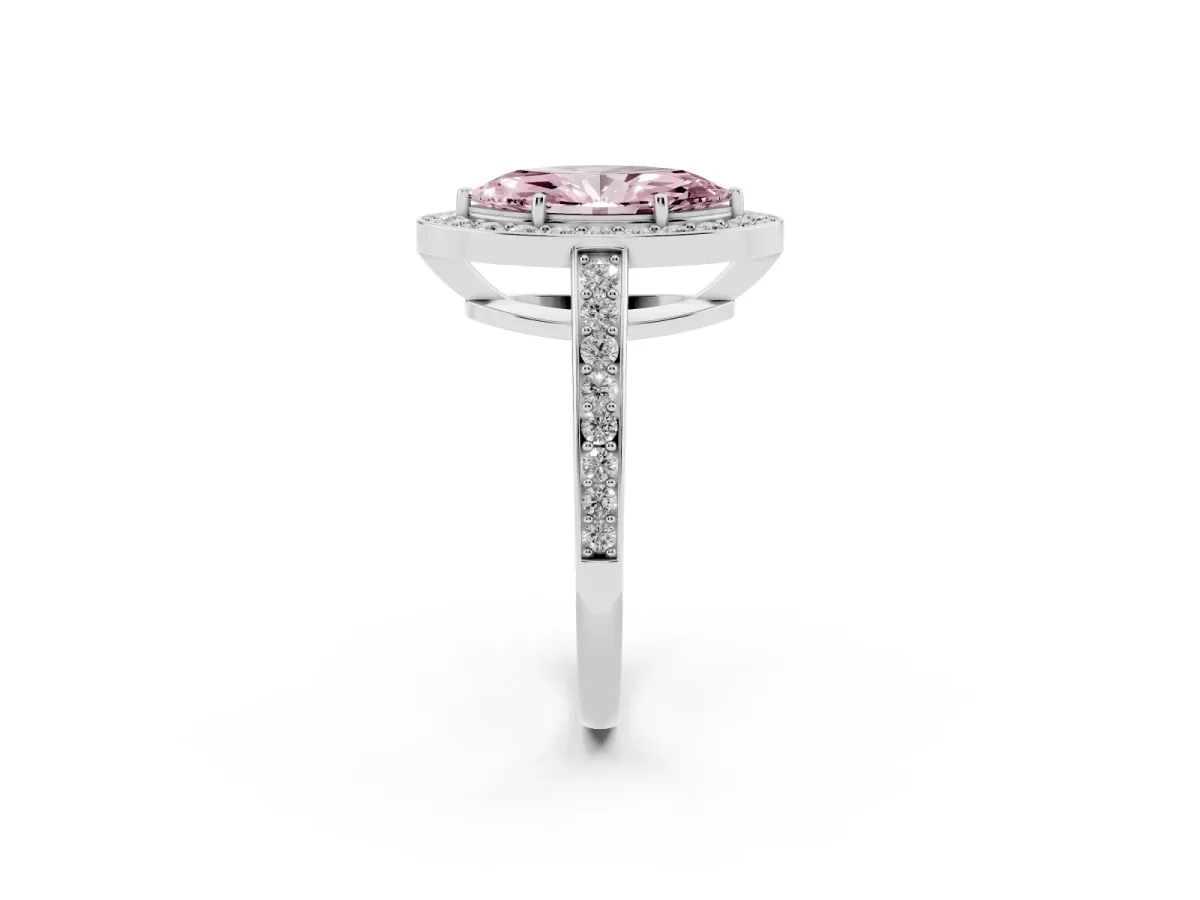 Fancy Pink Marquise Cut Halo Pavé Diamond Engagement Ring with Bezel Setting Silver