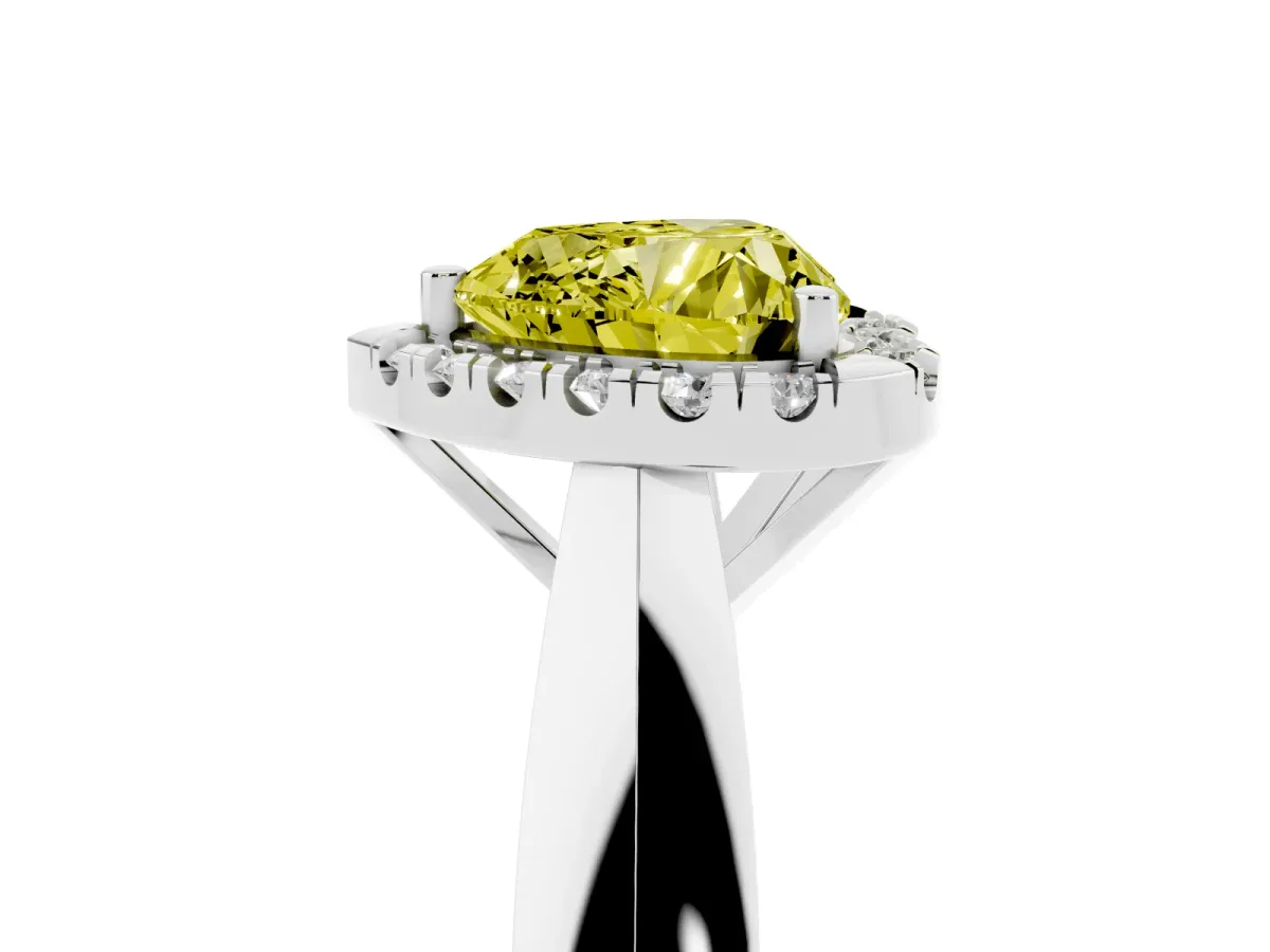 Fancy Yellow Heart Cut Cut Halo Solitaire Engagement Ring with Square Band and Four-Prong Setting White gold