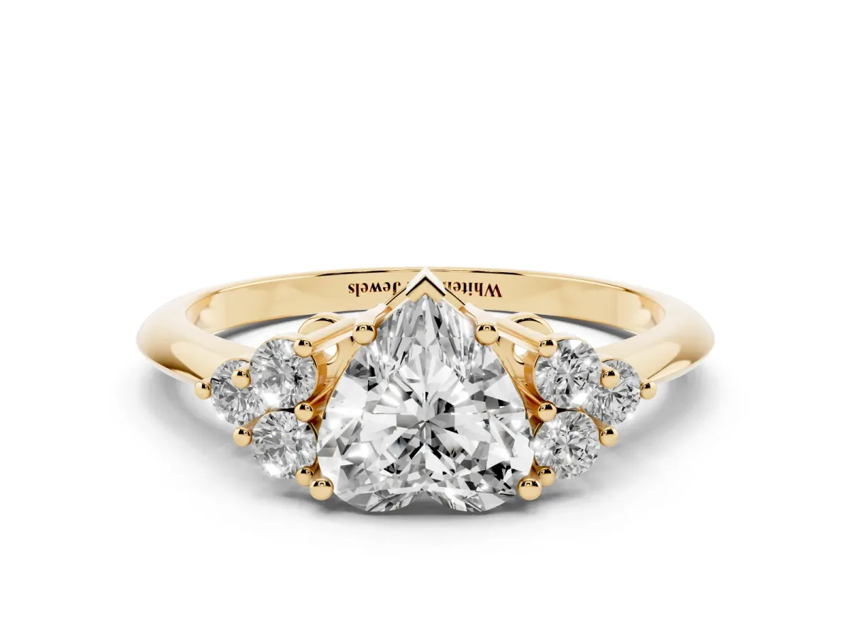 Heart Cut Cut Diamond Cluster Ring with Solitaire Band and Four-Prong Setting Yellow gold