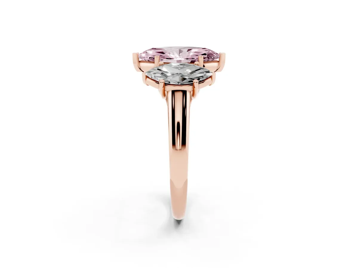Fancy Pink Three-Stone Marquise Cut Diamond Engagement Ring with Prong Setting Rose gold
