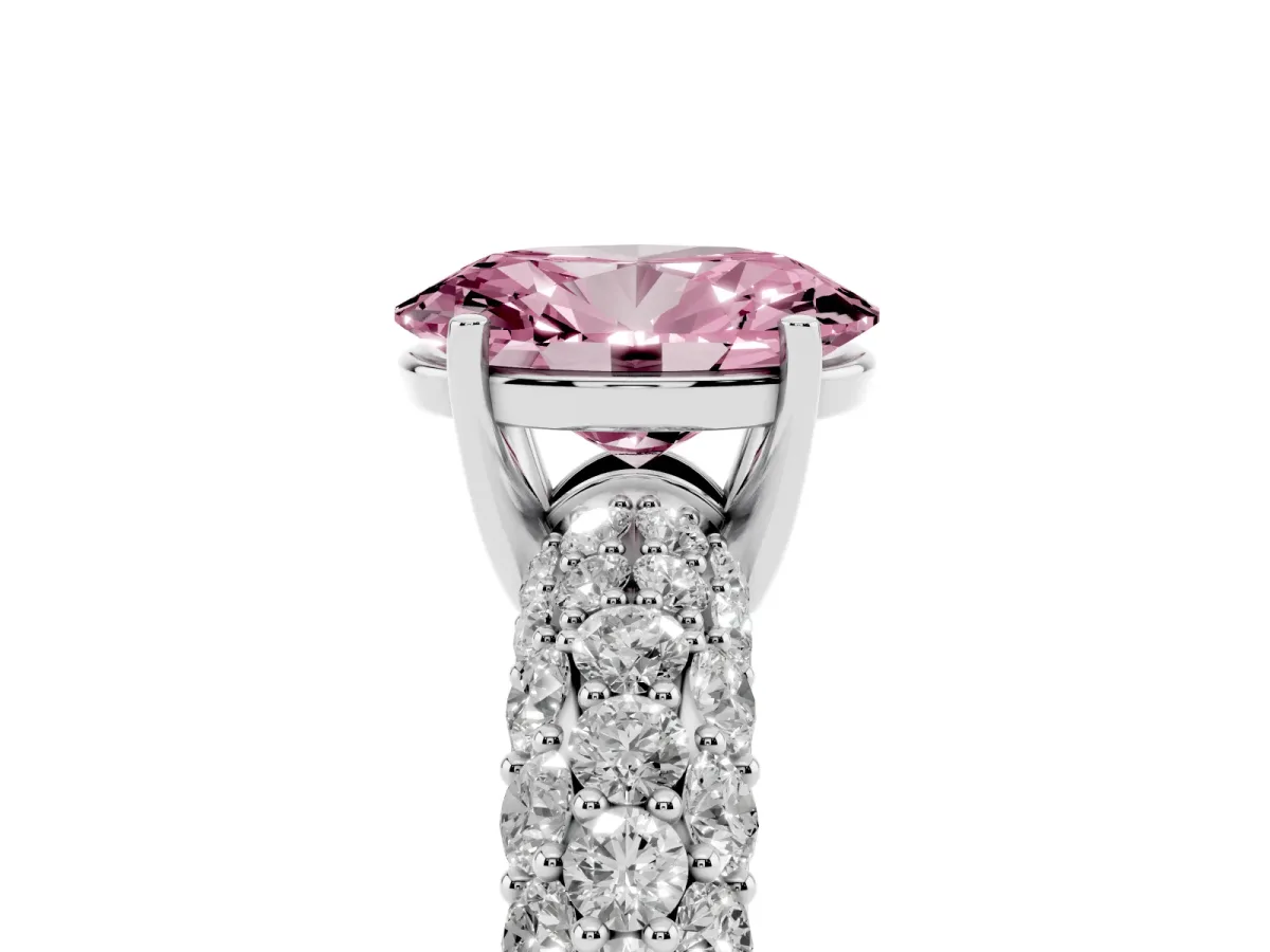 Fancy Pink Oval Cut Diamond Pavé Band Solitaire Ring with Four-Prong Setting White gold