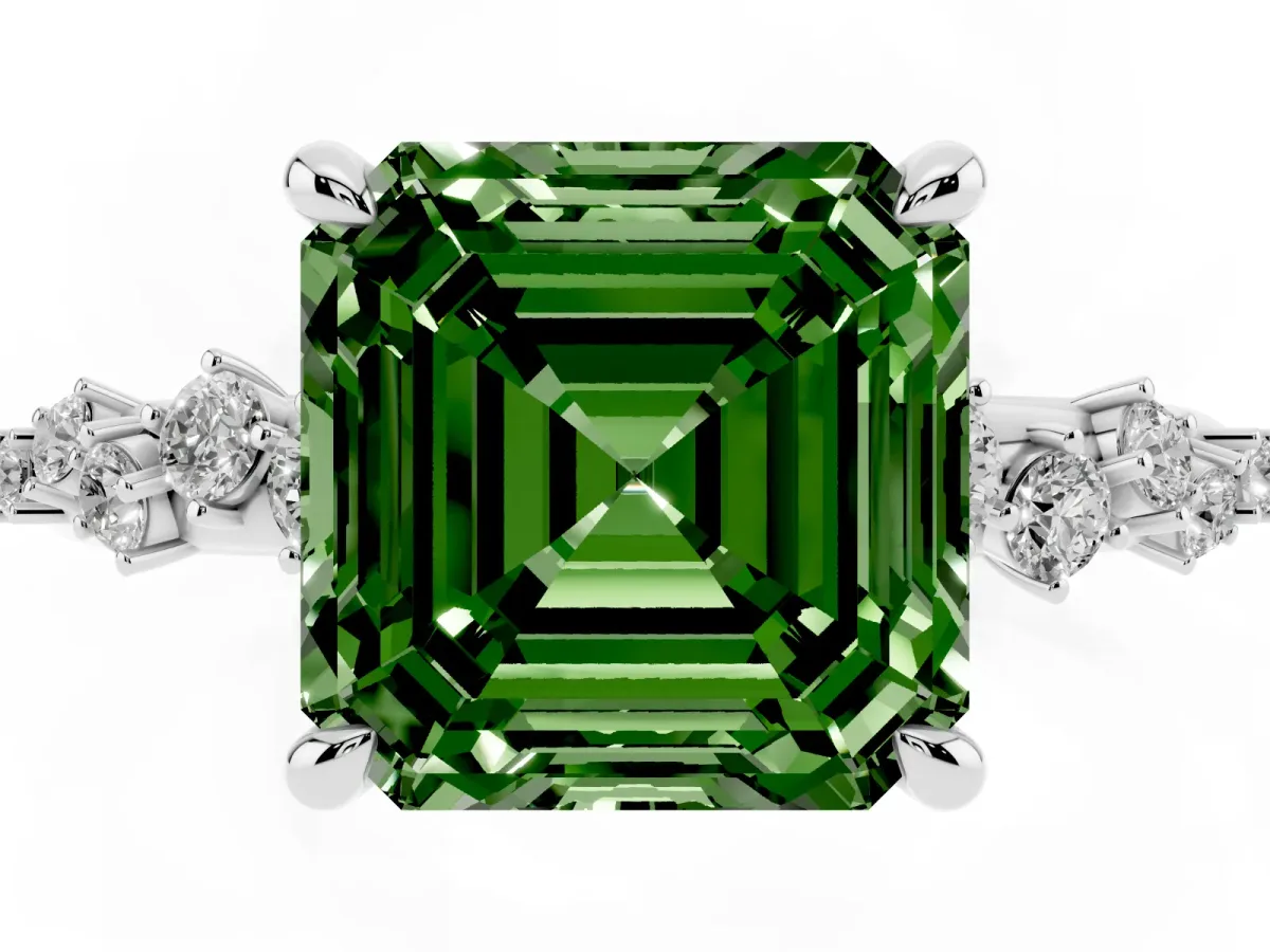 Fancy Green Asscher Cut Cut Diamond Vine Band with Four-Prong Setting Silver