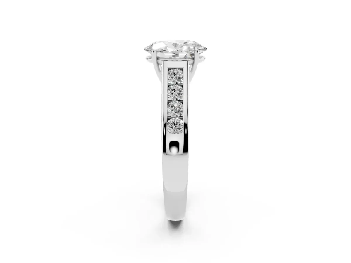 Oval Cut Solitaire Channel-Set Diamond Engagement Ring with Four-Prong Setting Silver