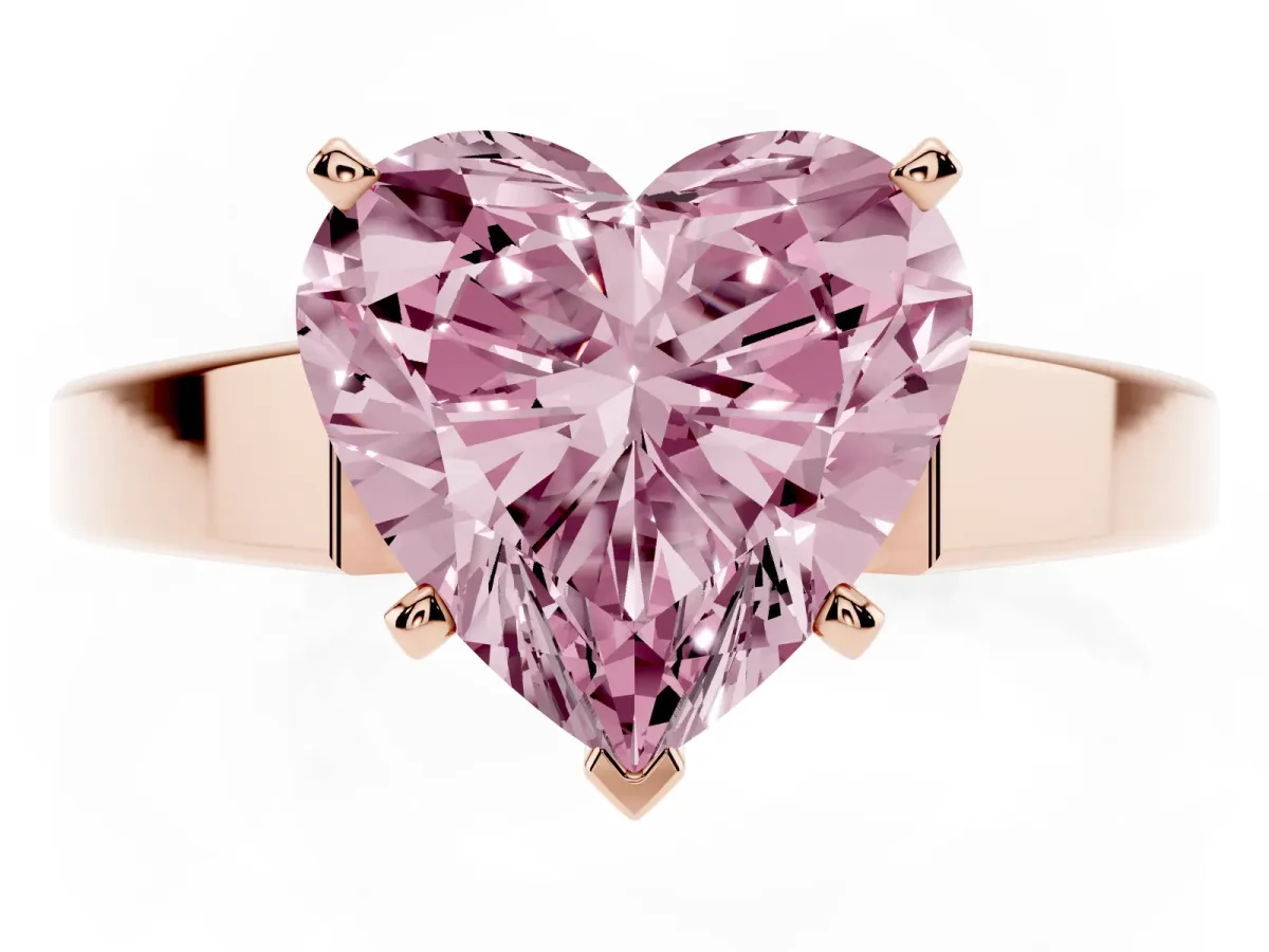 Fancy Pink Heart Cut Solitaire Engagement Ring with Four-Prong Setting and Tapered Band Rose gold