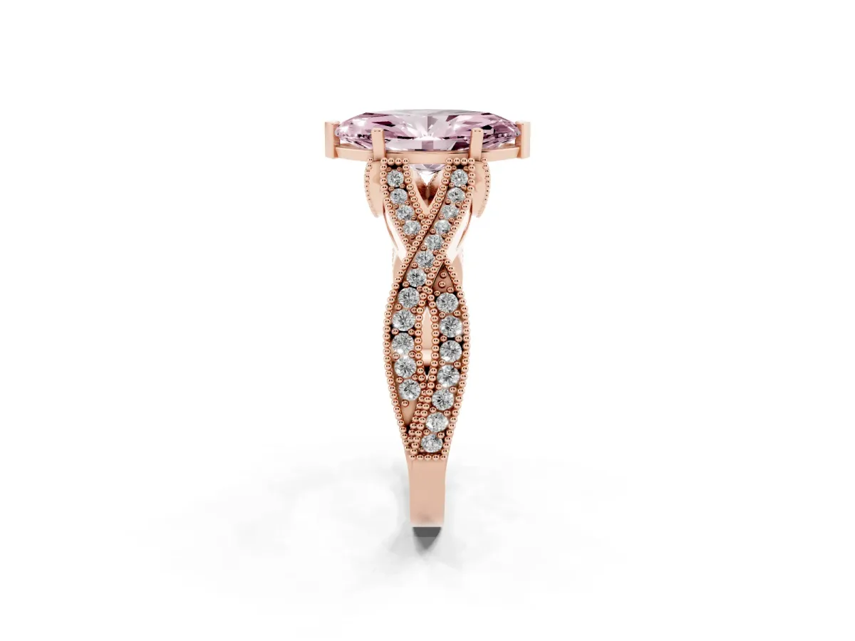 Fancy Pink Marquise Cut Cut Diamond Twisted Band with Milgrain Pave Setting and Four-Prong Setting Rose gold