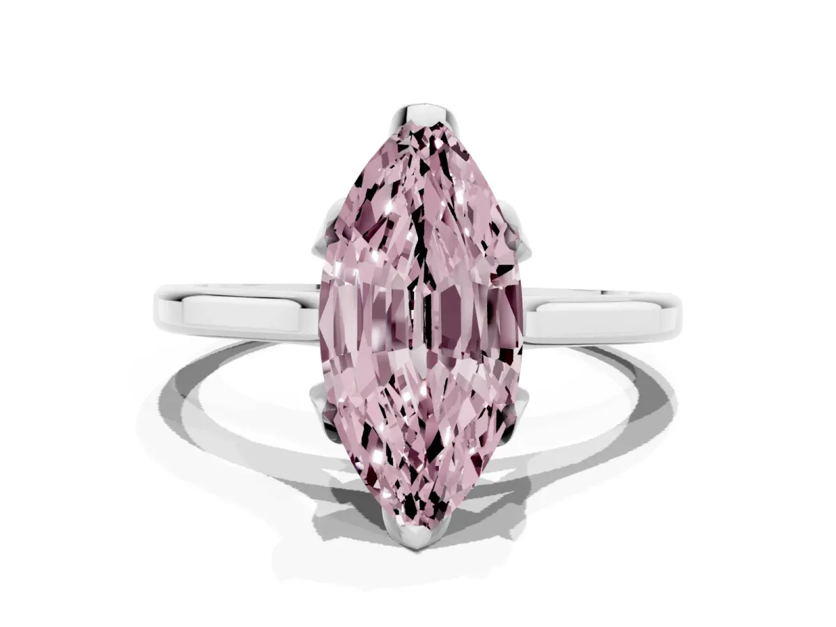 Fancy Pink Marquise Cut Diamond Solitaire Ring with Flower Prong Setting and Classic Band White gold