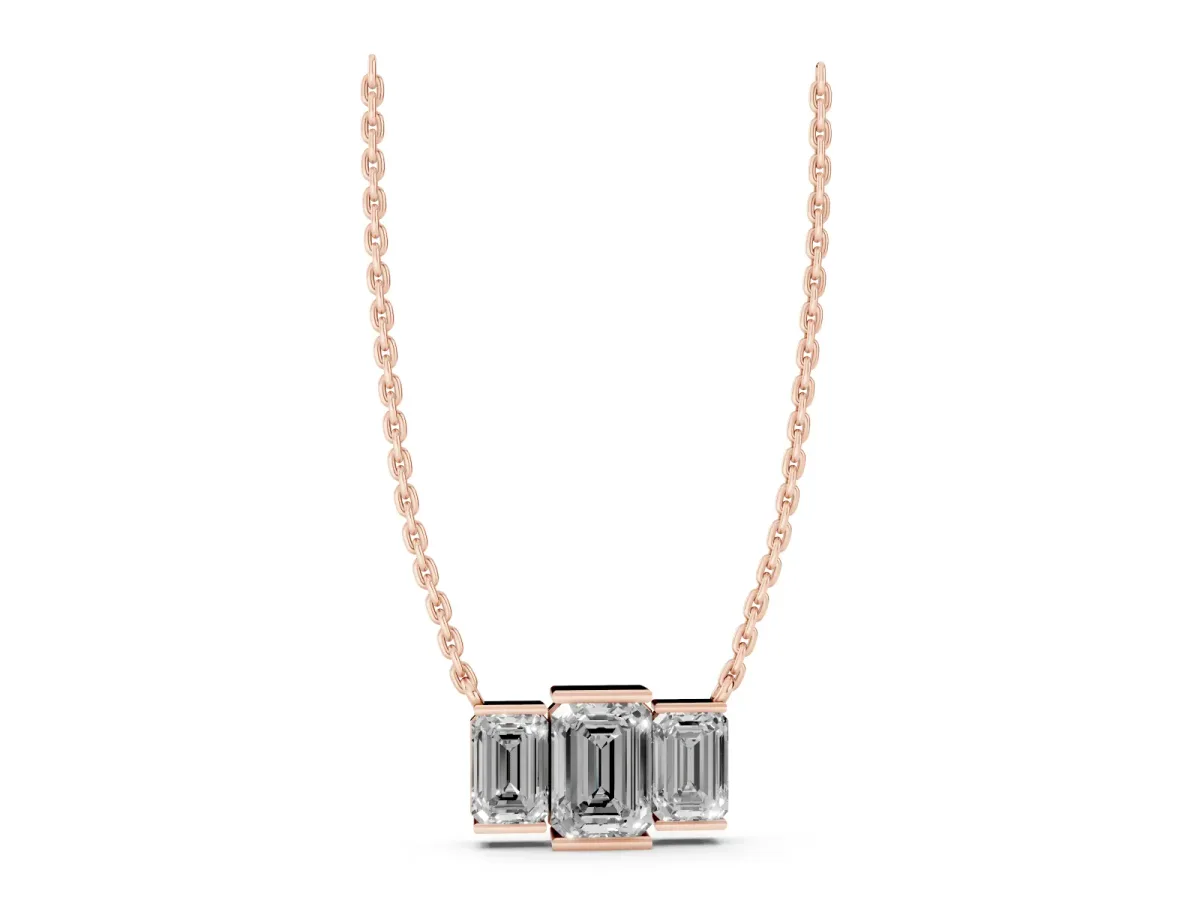 Emerald Cut Three-Stone Bar Pendant with Bar Prong Setting Rose gold