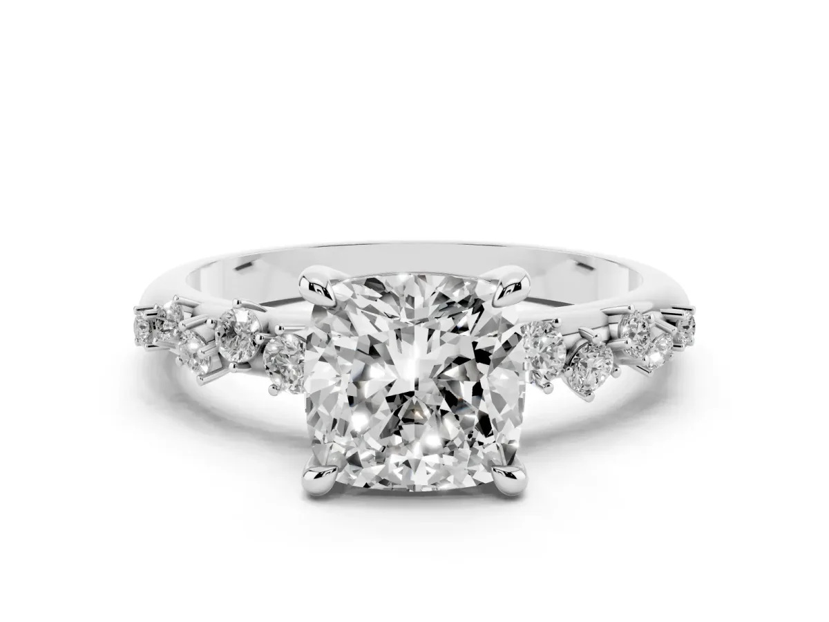 Cushion Cut Cut Diamond Vine Band with Four-Prong Setting Platinum