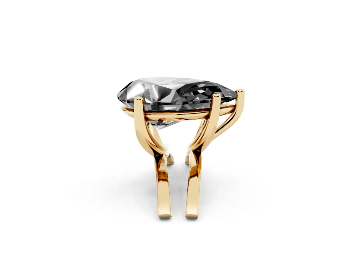 Fancy Black Pear Cut Cut Diamond Solitaire Engagement Ring with Tapered Plain Band and Four-Prong Setting Yellow gold
