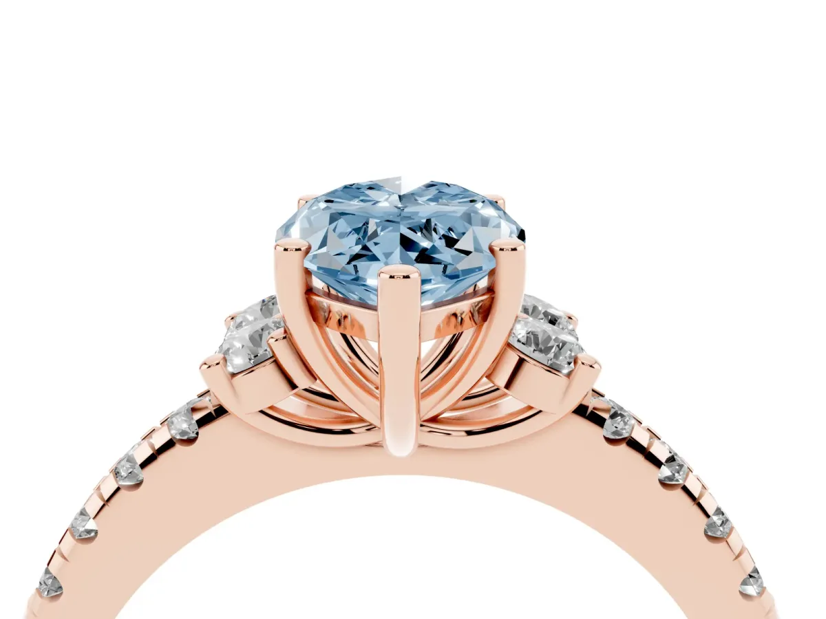 Fancy Blue Marquise Cut Diamond Three-Stone Pave Band with Four-Prong Setting Rose gold