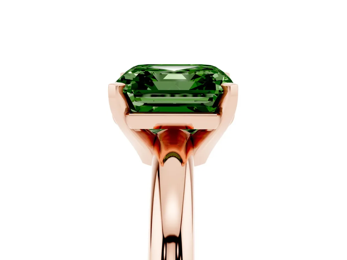 Fancy Green Asscher Cut Diamond Solitaire Engagement Ring with Round Band and Four-Prong Setting Rose gold
