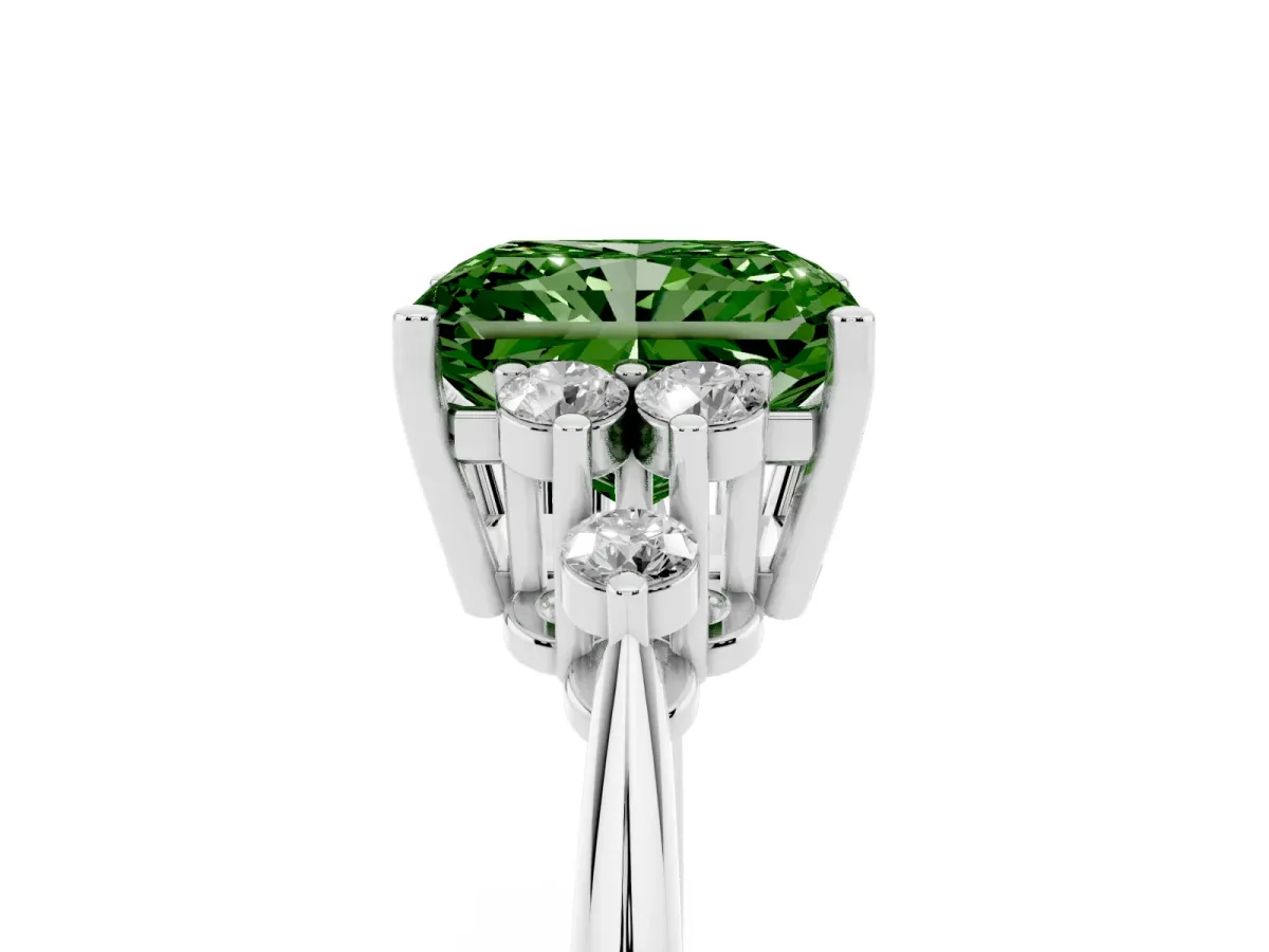 Fancy Green Radiant Cut Cut Diamond Cluster Ring with Solitaire Band and Four-Prong Setting Silver
