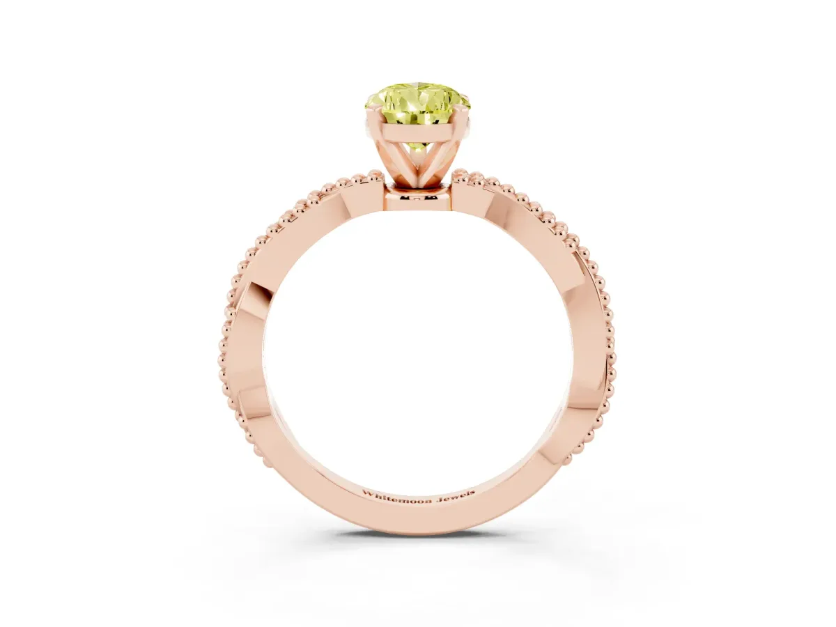 Fancy Yellow Pear Cut Solitaire Twisted Band with Bead Prong Setting Rose gold