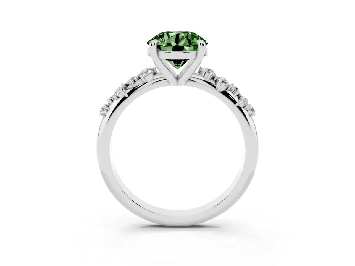 Fancy Green Round Cut Cut Diamond Vine Band with Four-Prong Setting Platinum