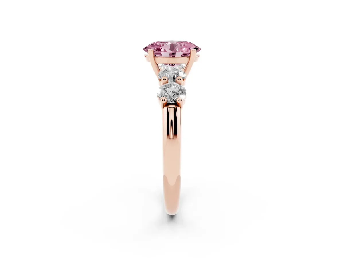 Fancy Pink Oval Cut Cut Five-Stone Prong Set Diamond Ring with Classic Band Rose gold