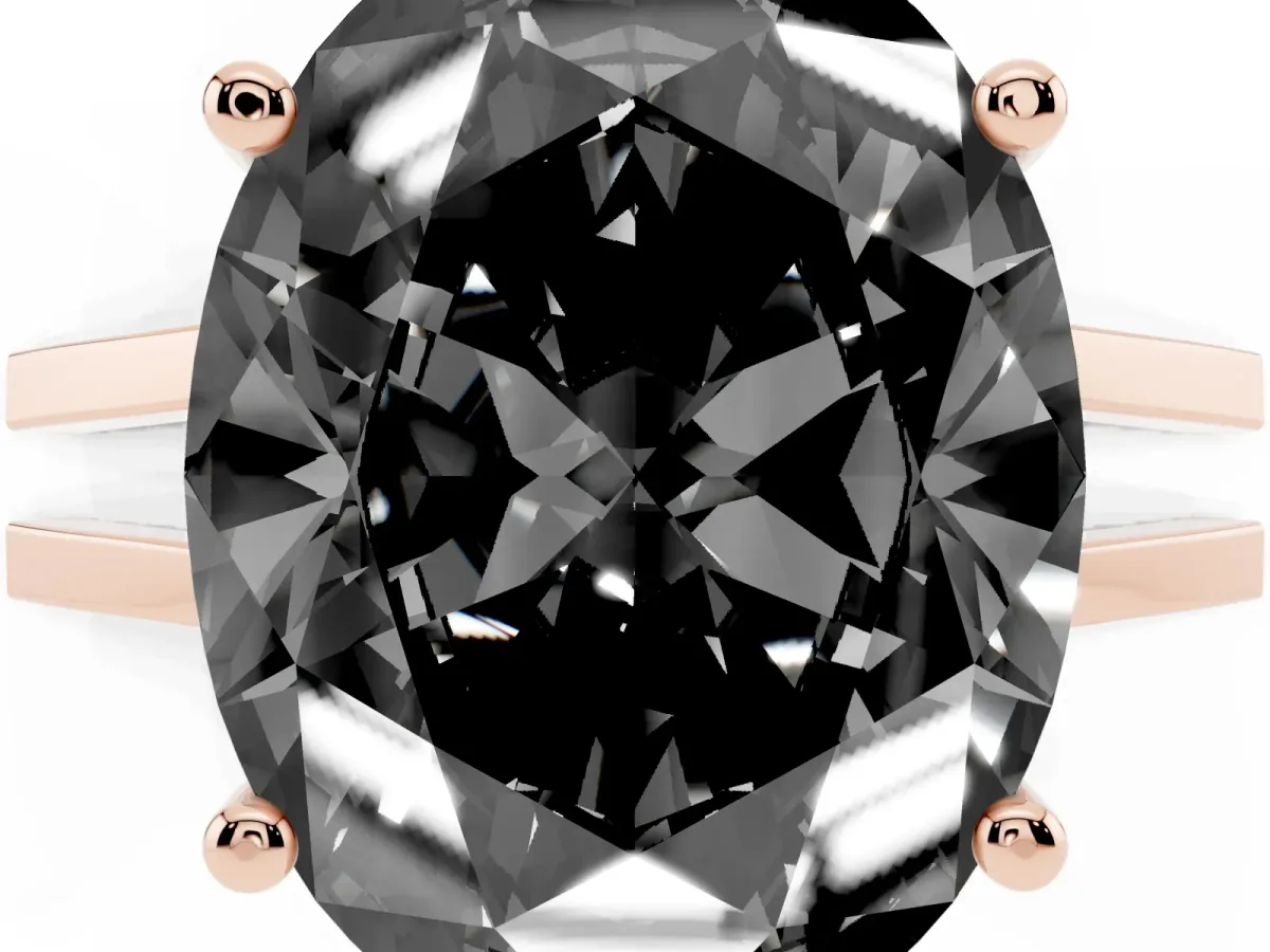 Fancy Black Oval Cut Cut Diamond Solitaire Engagement Ring with Tapered Plain Band and Four-Prong Setting Rose gold