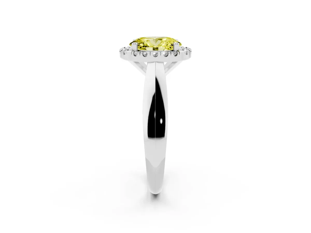 Fancy Yellow Oval Cut Cut Halo Solitaire Engagement Ring with Square Band and Four-Prong Setting Silver