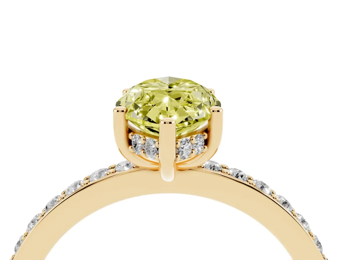 Fancy Yellow Marquise Cut Cut Diamond Pavé Band Ring with Four-Prong Setting Yellow gold