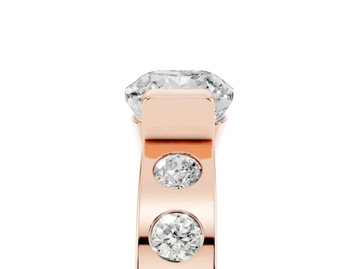 Cushion Cut Brilliant Channel-Set Diamond Ring with Bezel Prong Setting Rose gold