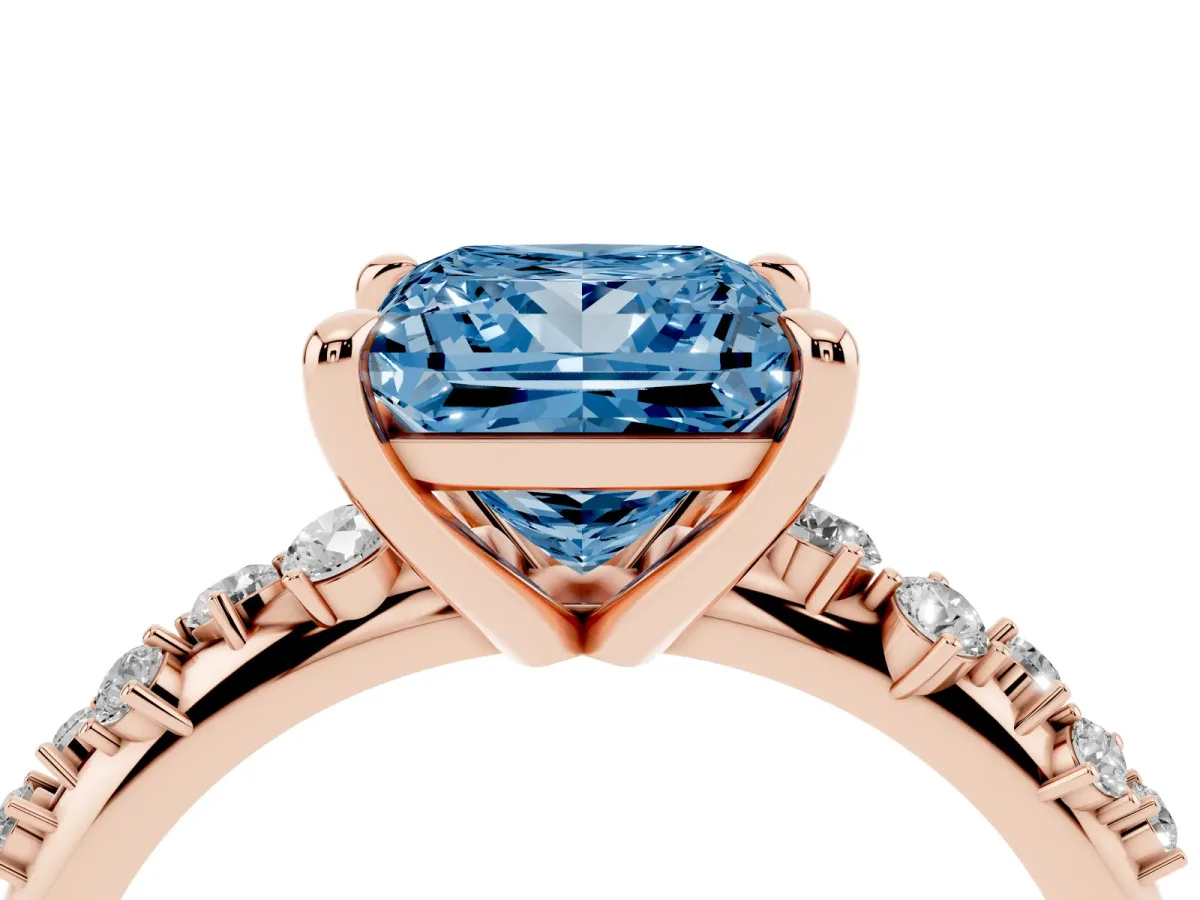 Fancy Blue Princess Cut Cut Diamond Vine Band with Four-Prong Setting Rose gold
