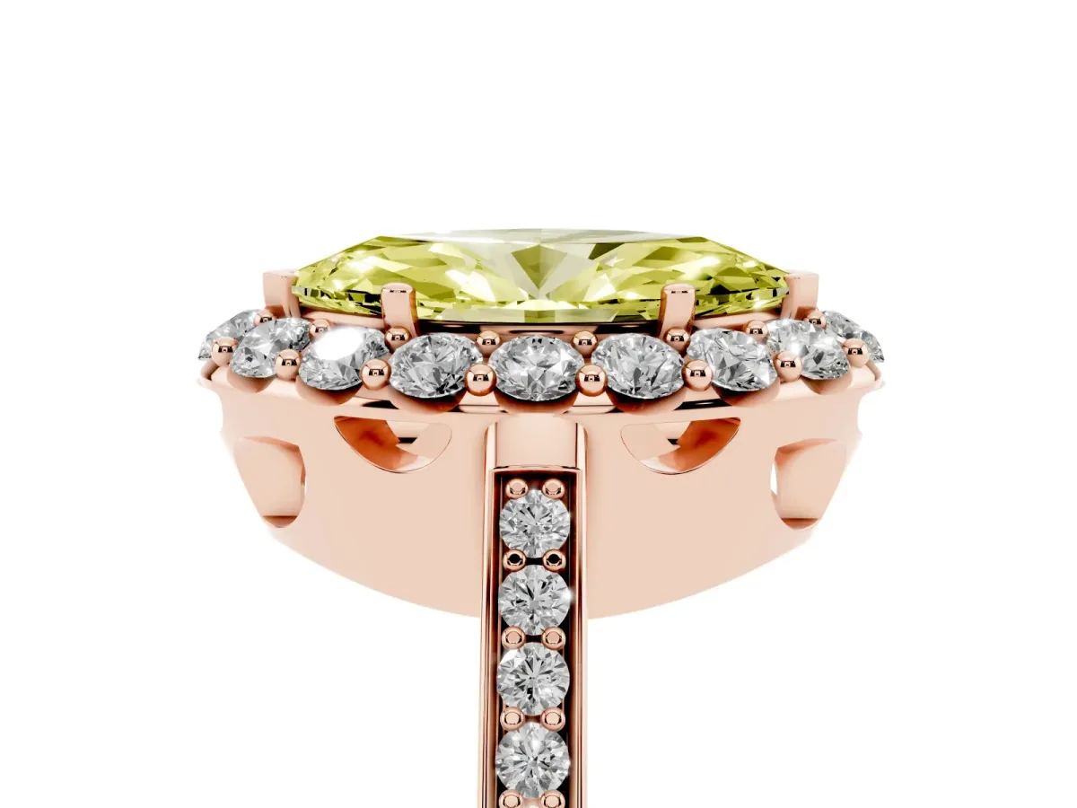 Fancy Yellow Marquise Cut Diamond Floral Halo Ring with Pavé Band and Prong Setting Rose gold