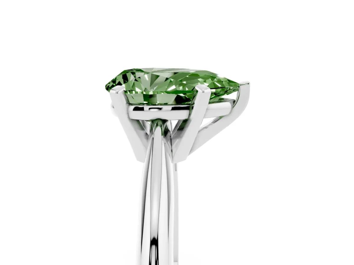 Fancy Green Pear Cut Cut Solitaire Ring with Four-Prong Setting on a Classic Band Platinum