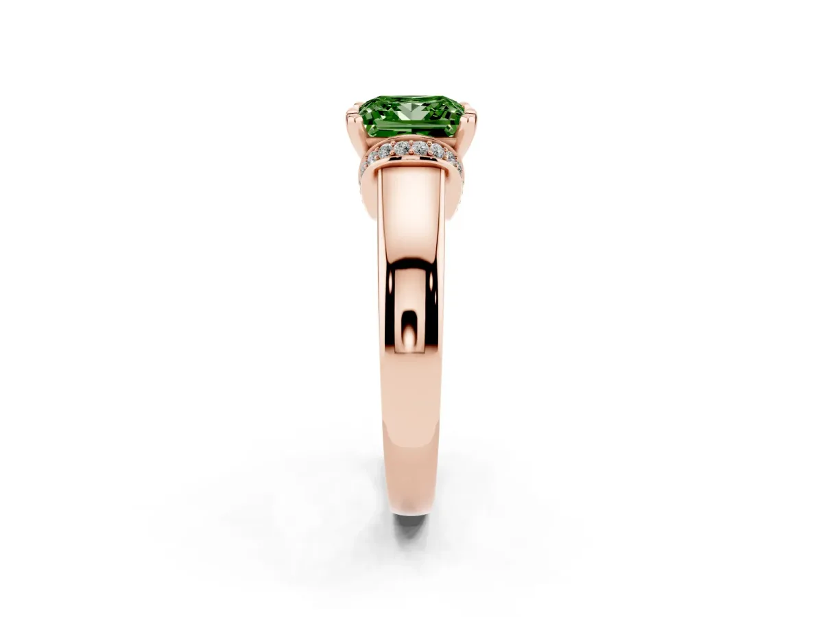 Fancy Green Princess Cut Solitaire Diamond Ring with Pave Band and Six-Prong Setting Rose gold