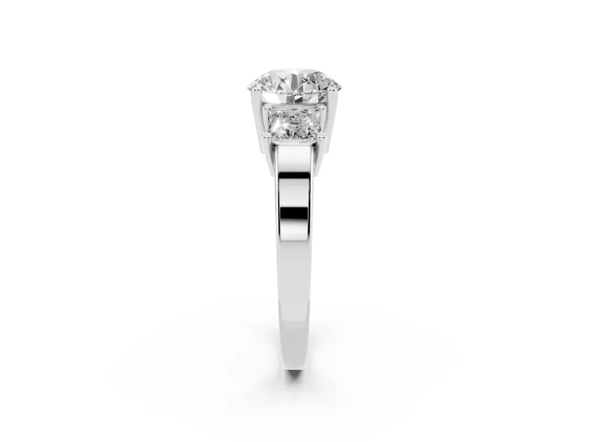Three-Stone Round Cut Cut Solitaire Ring with Prong Setting Platinum