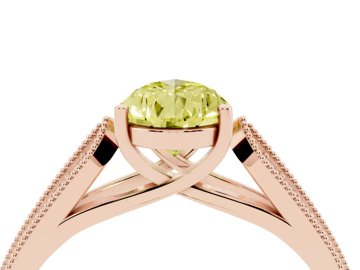 Fancy Yellow Pear Cut Cut Pave Split Shank Engagement Ring with Four-Prong Setting Rose gold