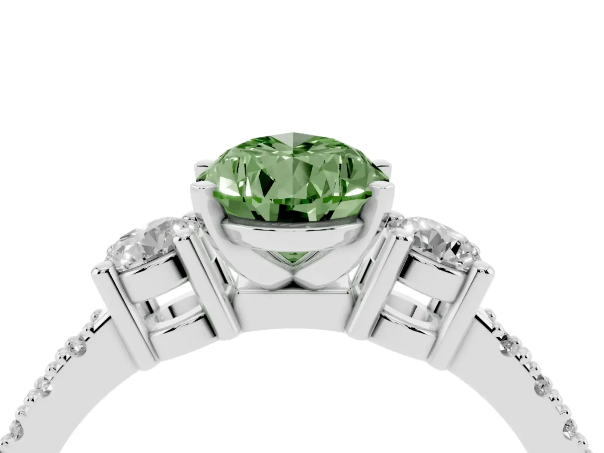 Fancy Green Pear Cut Three-Stone Diamond Pavé Band with Prong Setting Silver