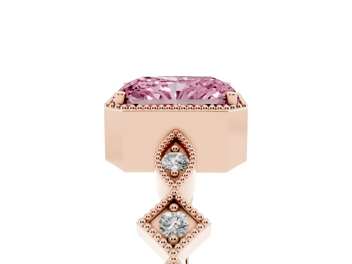 Fancy Pink Radiant Cut Milgrain Marquise Diamond Twist Band Ring Rose gold