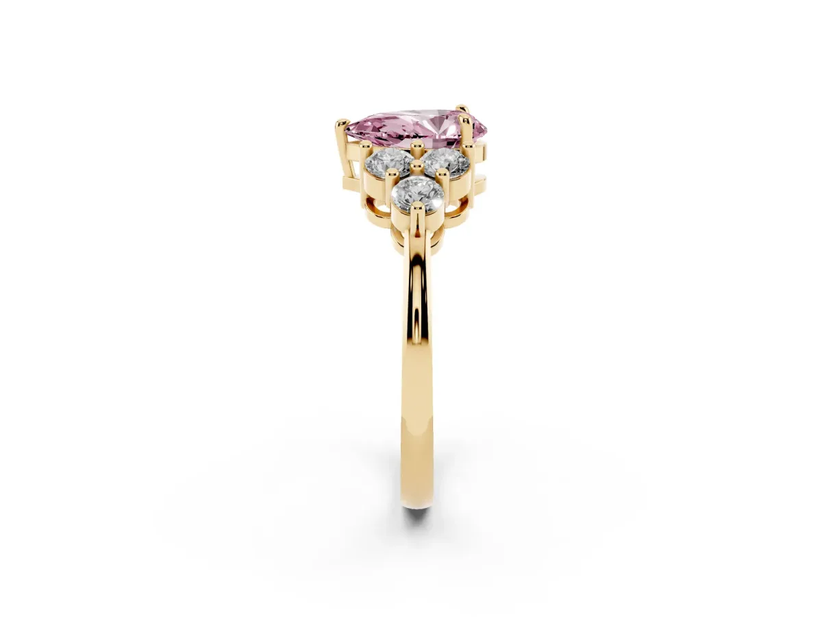 Fancy Pink Pear Cut Brilliant Diamond Cluster Accent Solitaire Ring with Prong Setting Yellow gold