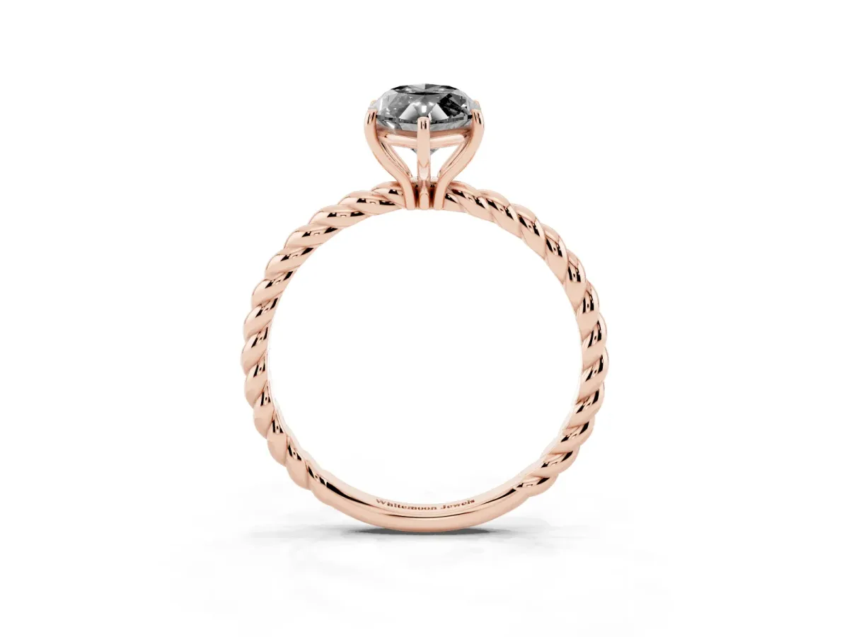 Fancy Black Marquise Cut Solitaire Twisted Band 4-Prong Ring Rose gold