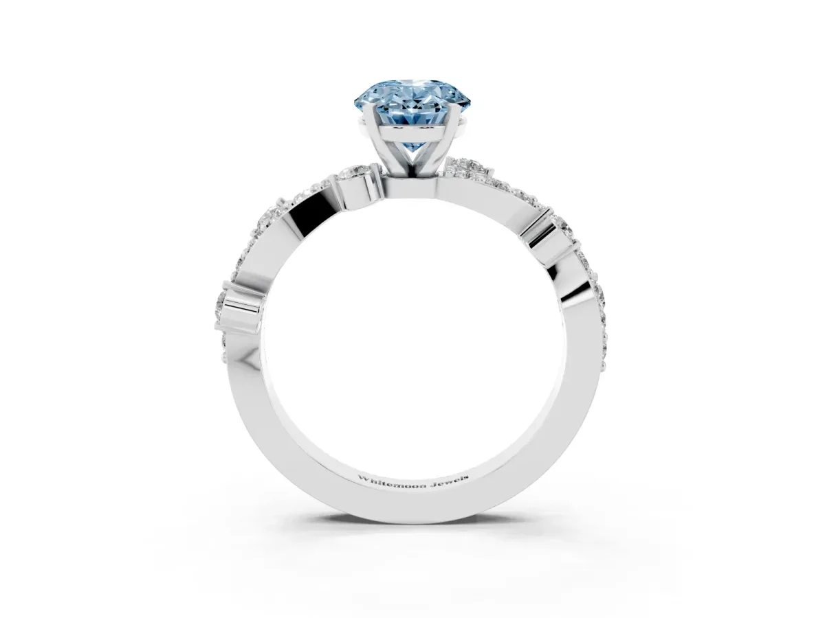 Fancy Blue Oval Cut Cut Solitaire Diamond Twisted Band with Pave Setting Platinum