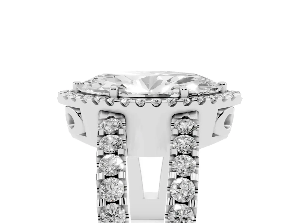 Marquise Cut Cut Halo Split Shank Diamond Ring with Four-Prong Setting Silver