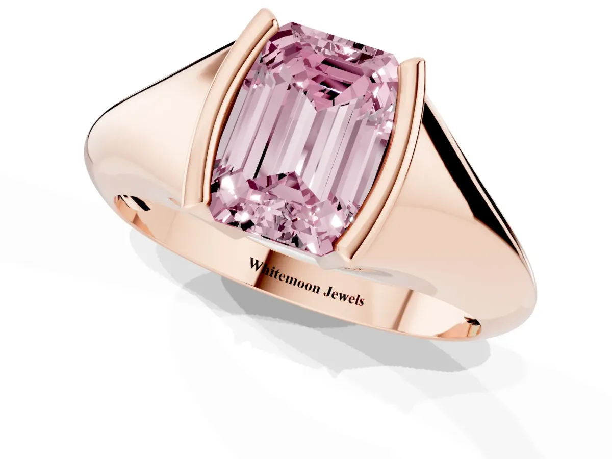 Fancy Pink Emerald Cut Solitaire Tension Set Diamond Ring Rose gold