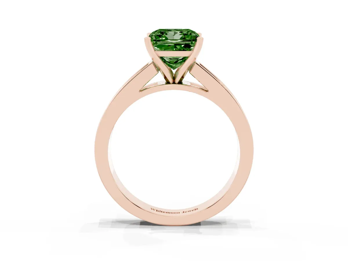 Fancy Green Princess Cut Solitaire Diamond Ring with Channel-Set Band and Four-Prong Setting Rose gold