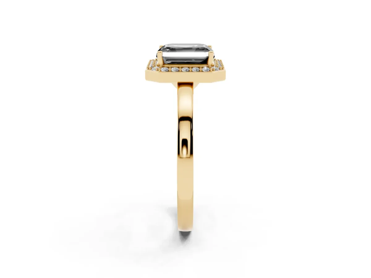 Fancy Black Asscher Cut Halo Diamond Ring with Solitaire Band and Prong Setting Yellow gold