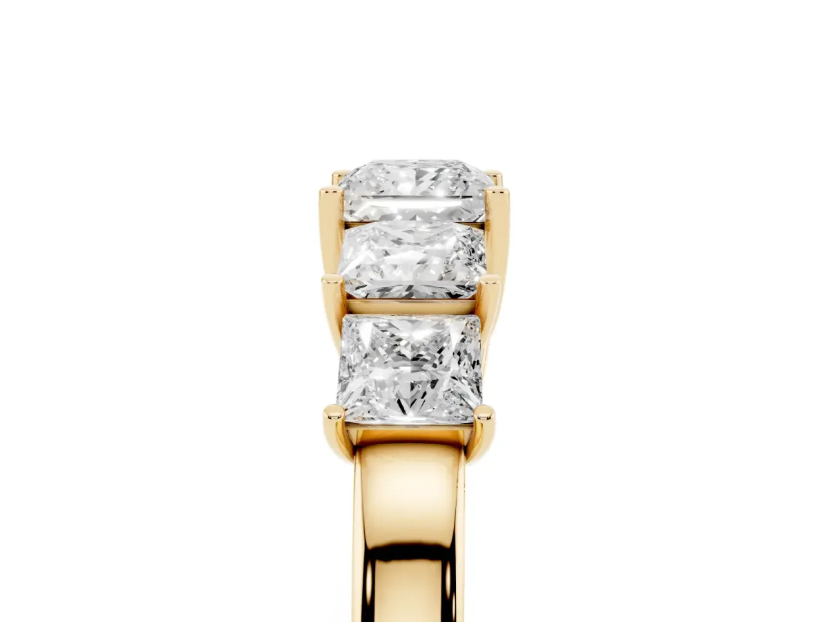 Princess Cut Five-Stone Diamond Ring with Classic Prong Setting Yellow gold