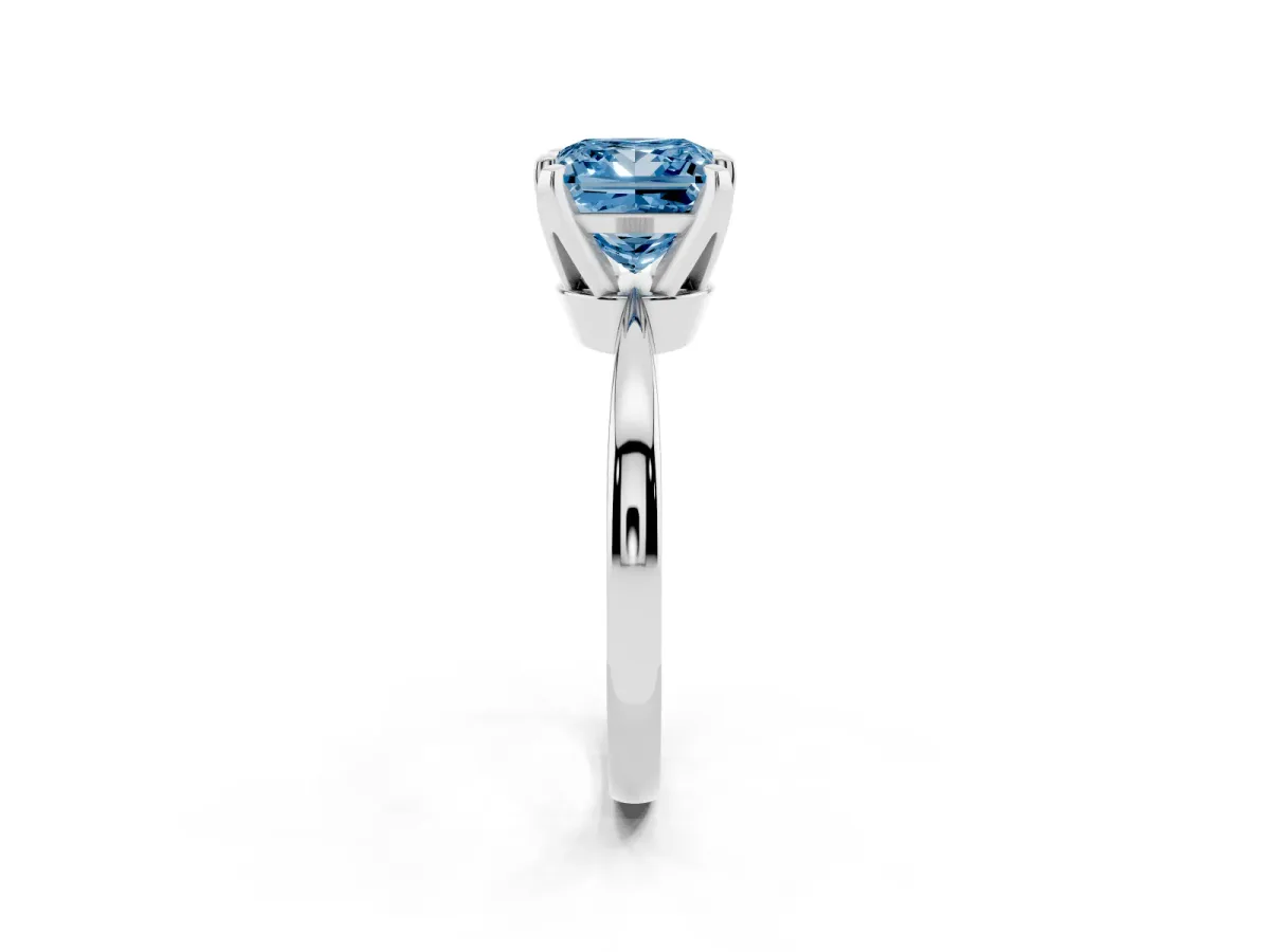 Fancy Blue Princess Cut Solitaire Engagement Ring with Six-Prong Setting and Tapered Band Silver