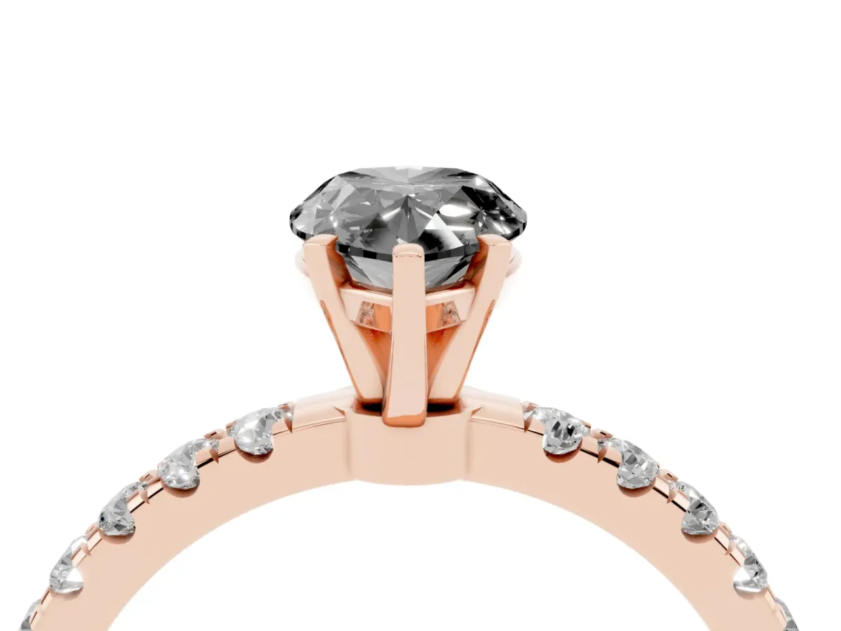 Fancy Black Pear Cut Diamond Solitaire Ring with Pavé Accents and Four-Prong Setting Rose gold