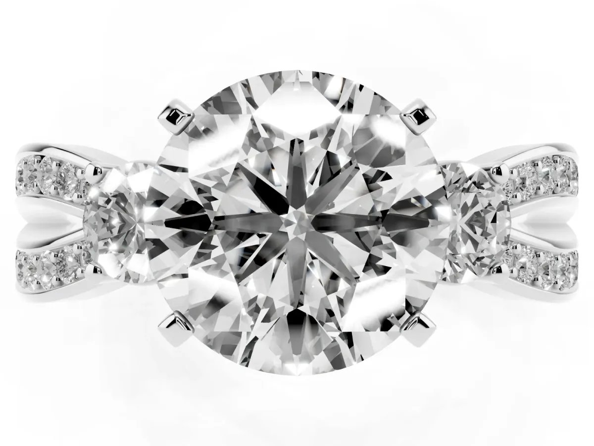 Three-Stone Round Cut Cut Diamond Twist Band with Prong Setting Platinum