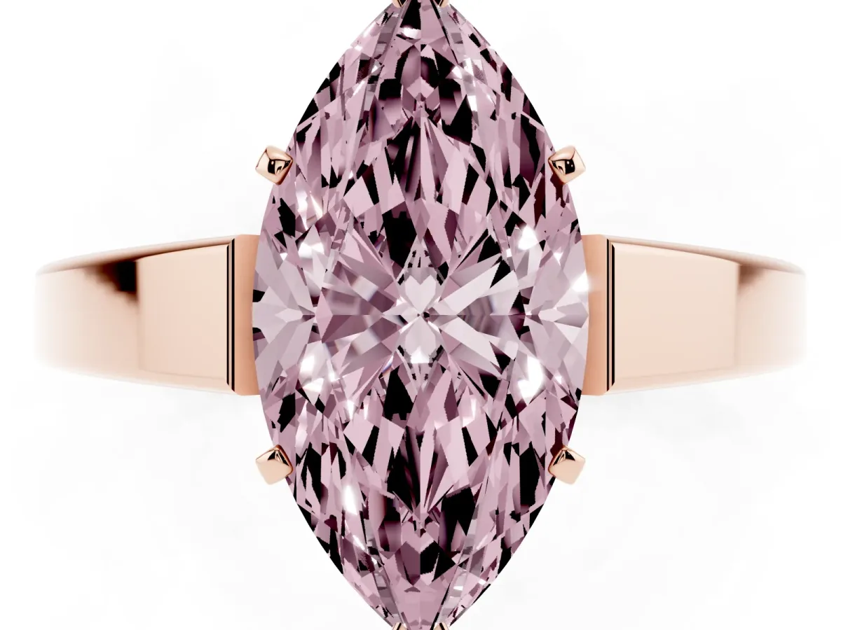 Fancy Pink Marquise Cut Solitaire Engagement Ring with Four-Prong Setting and Tapered Band Rose gold